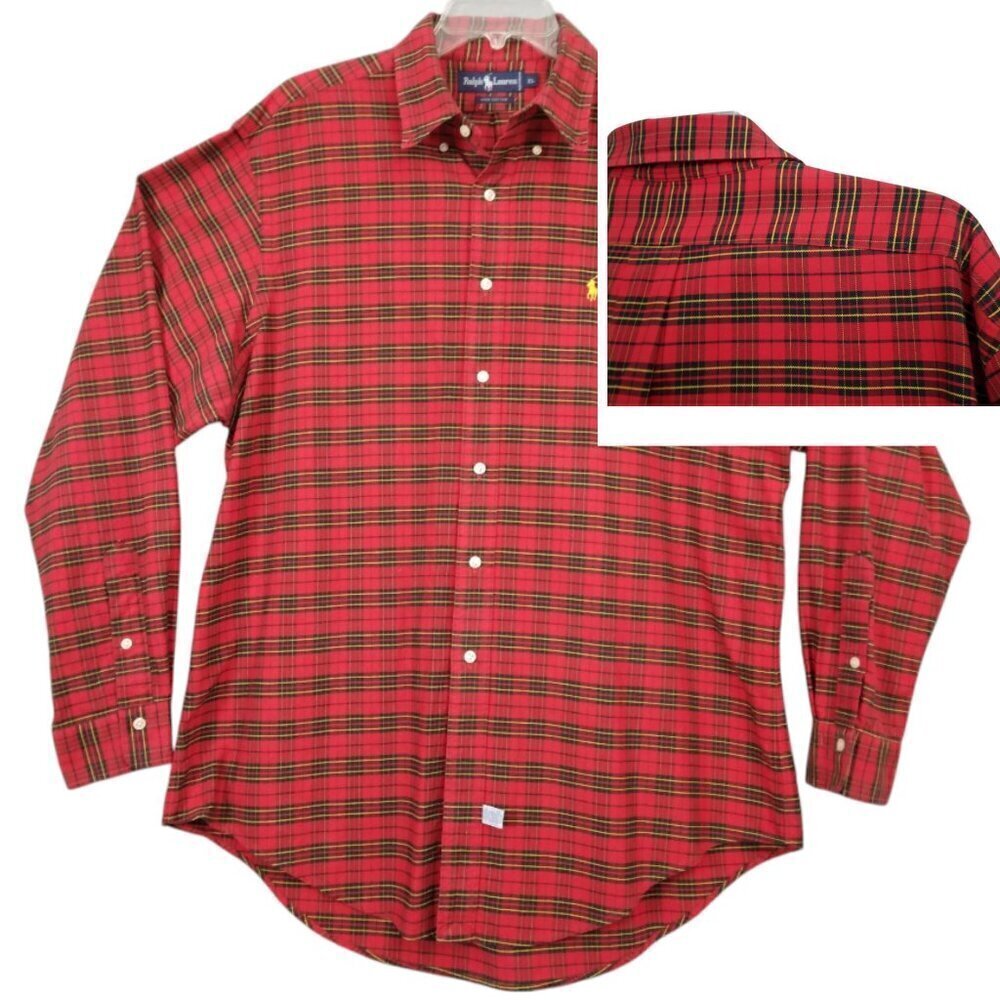 Ralph Lauren |Small Plaid Button Down Shirt Gold Pony Cotton | Size XL